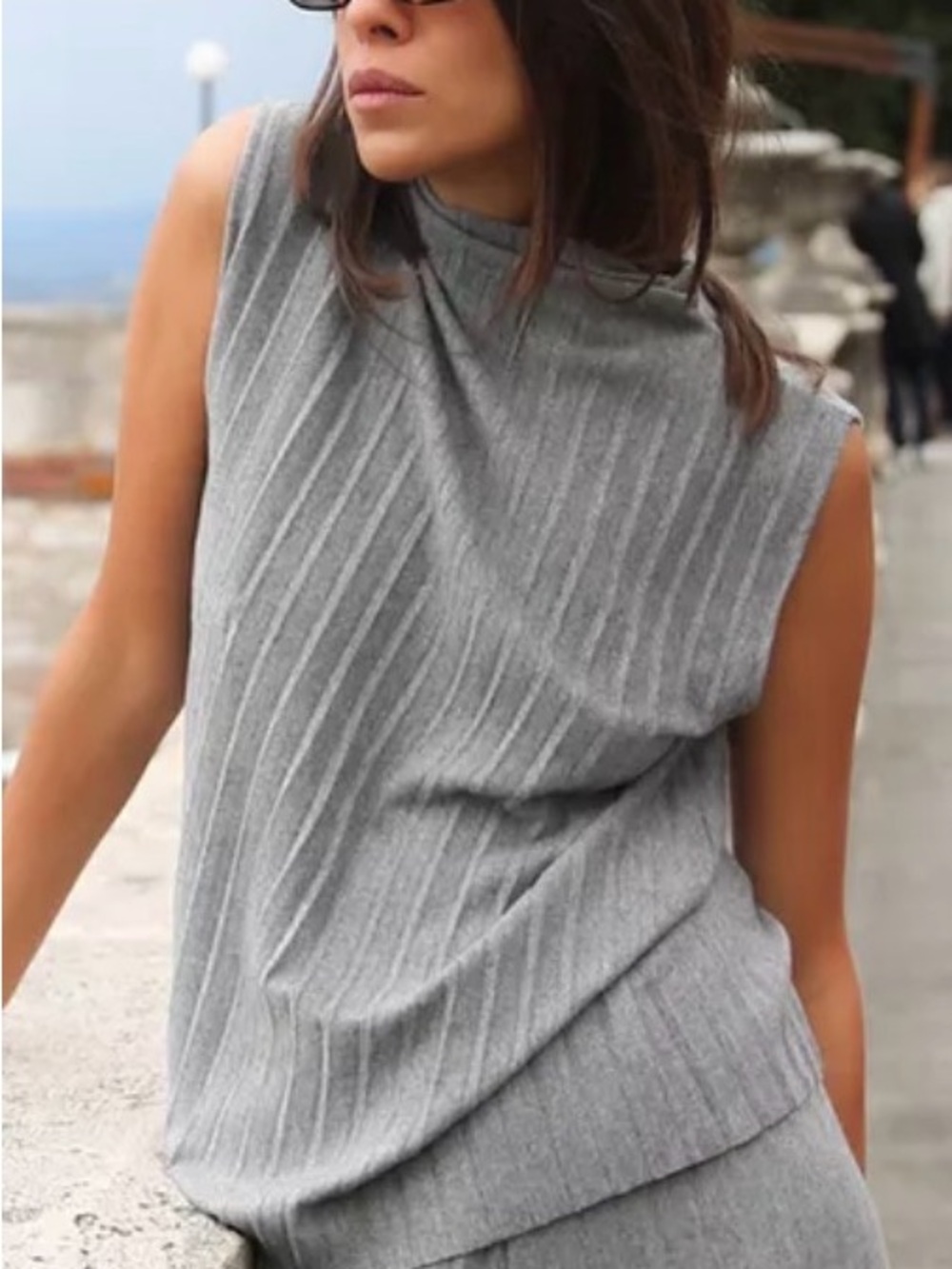 Zara Sleeveless Ribbed Turtleneck - Gray